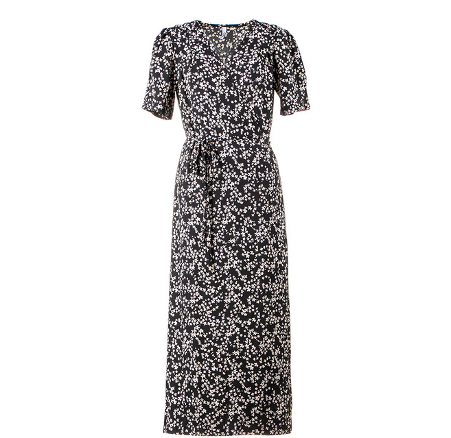 CARET 女款碎花裹身連衣裙 及踝長裙, 黑色