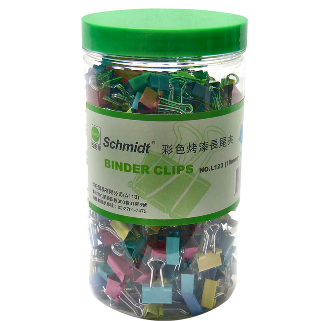 SCHMIDT 司密特 烤漆彩色長尾夾 No.L123, 15mm, 288個, 1組