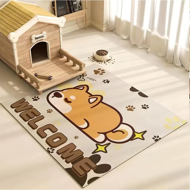 Arbor Home 喬木居家 復古花紋PVC 抹净地墊, 趴趴柯基, 1個