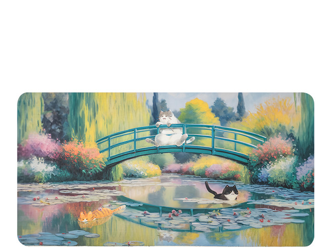ekax 三合一多功能滑鼠墊 標準尺寸, 莫內花園貓咪池 多色, 1個