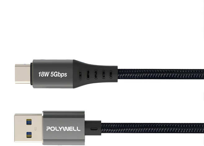 POLYWELL 寶利威爾 USB 3.1 Type-C-Type-A 3A高速充電線, 1m, 黑色, 1條
