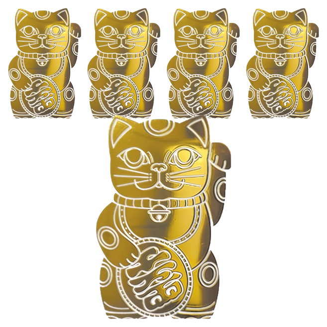 好物良品 開運招財繽紛Lucky Neko燙金靜電貼紙 5張, 金色