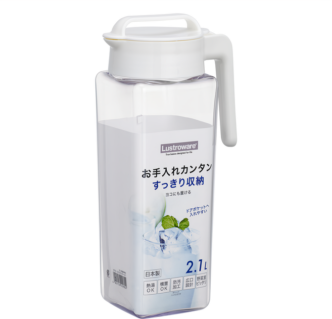 Lustroware 岩崎 方形耐熱冷水壺, 2.1L, 1個, 白色