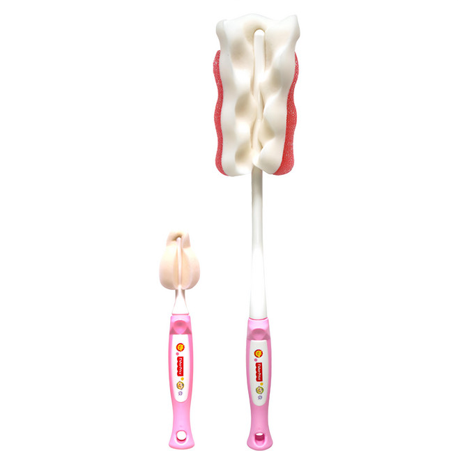 fisher-price 費雪 海綿奶瓶刷 + 奶嘴刷, 粉色, 2組