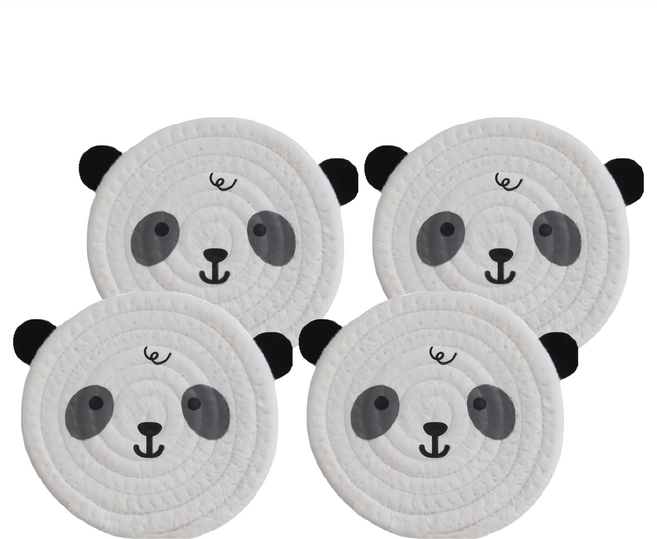 藤編隔熱墊 奶白熊貓 12cm 160g 棉繩, 4個