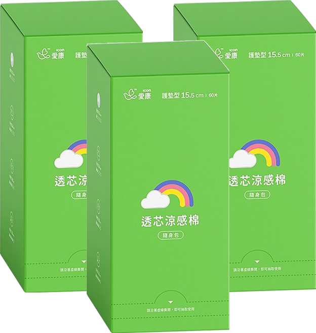 icon 愛康 透芯涼感衛生棉 隨身包, 護墊型 15.5cm, 60片, 3盒