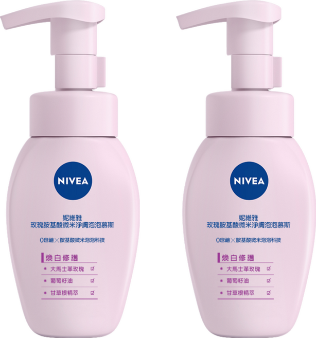 NIVEA 妮維雅 玫瑰胺基酸微米淨膚泡泡慕斯 煥白修護, 180ml, 2瓶