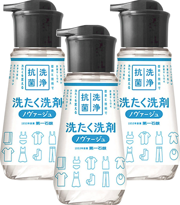 第一石鹼 Novage 按壓式超濃縮洗衣精 300g - 創新設計 48小時抗菌除臭, 3瓶