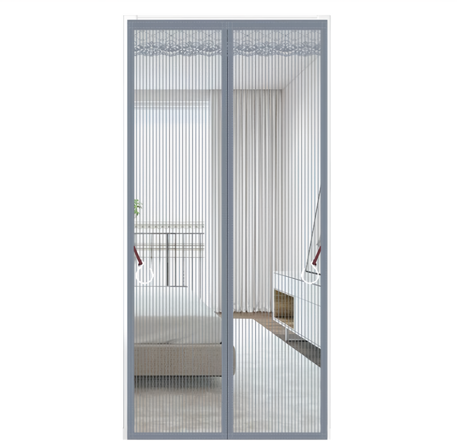 金鋼紗抗抓魔術貼防蚊門簾 附收納勾2個, 灰色條紋