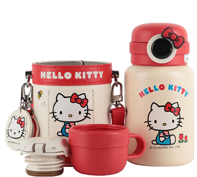 BEDDYBEAR 杯具熊 圈圈兒童保溫水壺, 圈圈Hello Kitty 紅色 + 米白色, 480ml, 1個