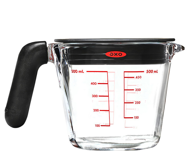 OXO 玻璃附蓋刻度量杯 18.2 x 12.5 x 11.8cm 797g, 透明色 + 黑色, 500ml, 1個