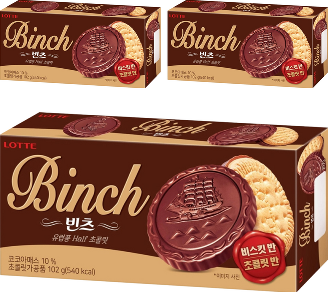 LOTTE 樂天 Binch 巧克力餅乾, 102g, 3盒