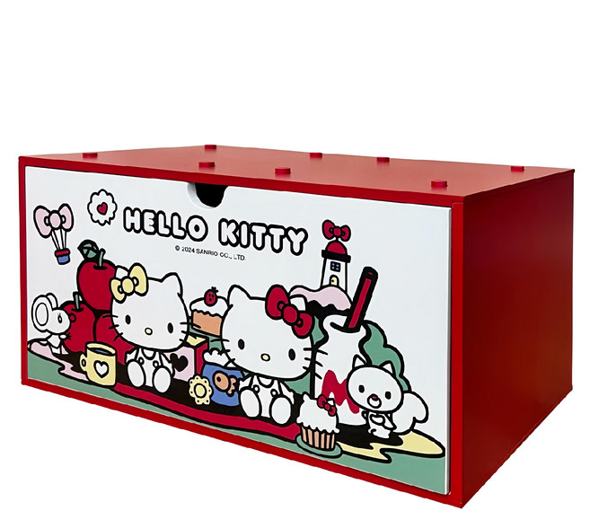 SANRIO 三麗鷗 HELLO KITTY橫式積木收納盒 30 x 15.5 x 15.2cm, 白色 + 紅色, 1個