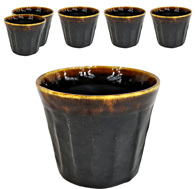 JUST HOME 日本製線條漸變陶瓷茶杯6件組, 咖啡色, 1組