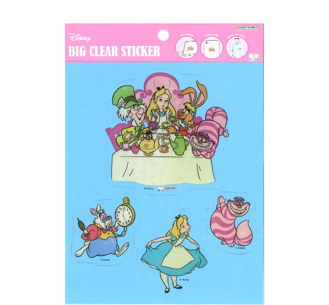sun-star Disney 愛麗絲夢遊仙境 透明貼紙 PVC 塑膠 筆電手機行李箱外殼裝飾貼, 愛麗絲夢遊仙境 藍色, 1包