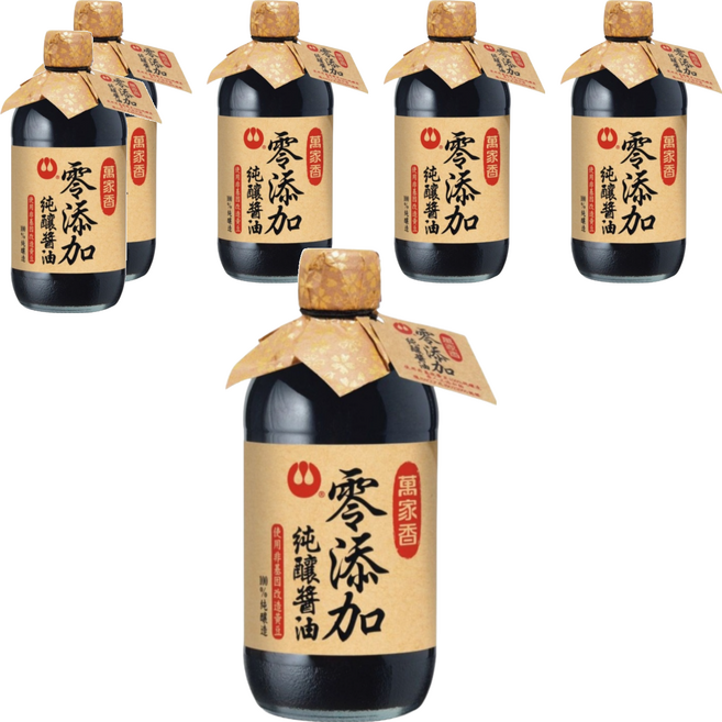萬家香 零添加 純釀醬油 使用非基因改造黃豆 100%純天然釀造 450ml 玻璃瓶裝, 6瓶