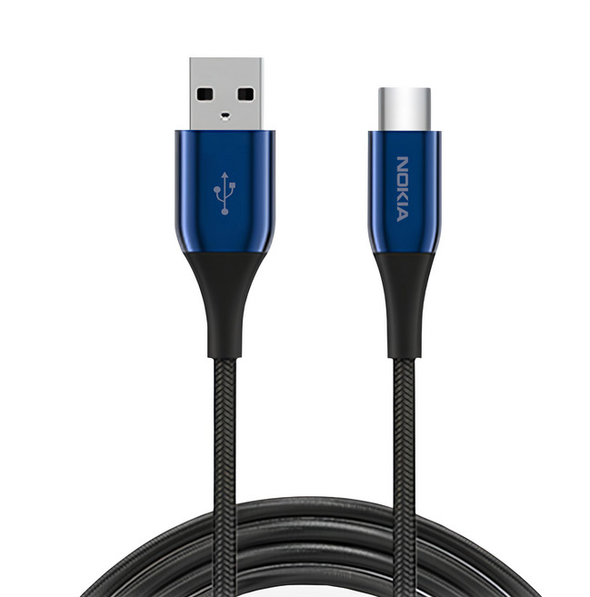 NOKIA 經典極速充電線 USB-A 轉 USB-C 125cm 2A 鋅合金編織線, 海軍藍, 1條