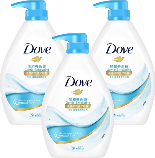 Dove 多芬 滋養柔膚沐浴露 溫和去角質, 900g, 3瓶
