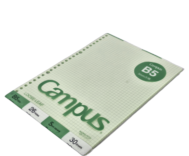 KOKUYO 國譽 Campus 彩色活頁紙 B5 方格 綠色, 30頁, 1本