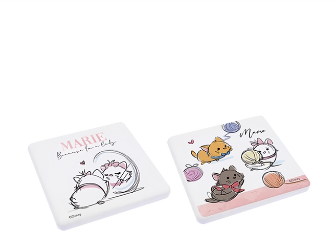 收納王妃 TSUM 珪藻土杯墊 方 2個, 毛球瑪麗貓 白色, 1組