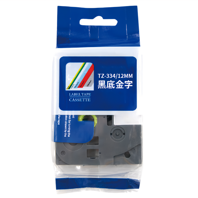 NEXTPAGE 台灣榮工 護貝標籤帶 TZ-334 Brother適用 12mm, 黑底金字, 8m