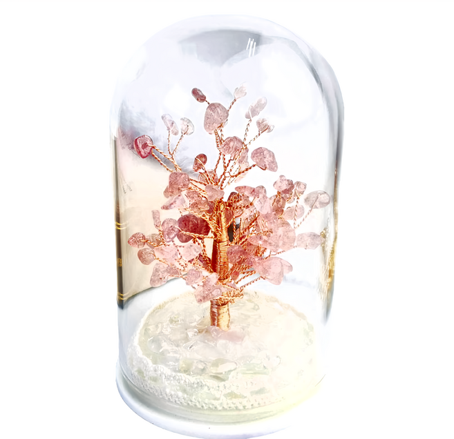 發光水晶發財樹 玻璃罩可開, 粉水晶, 1個