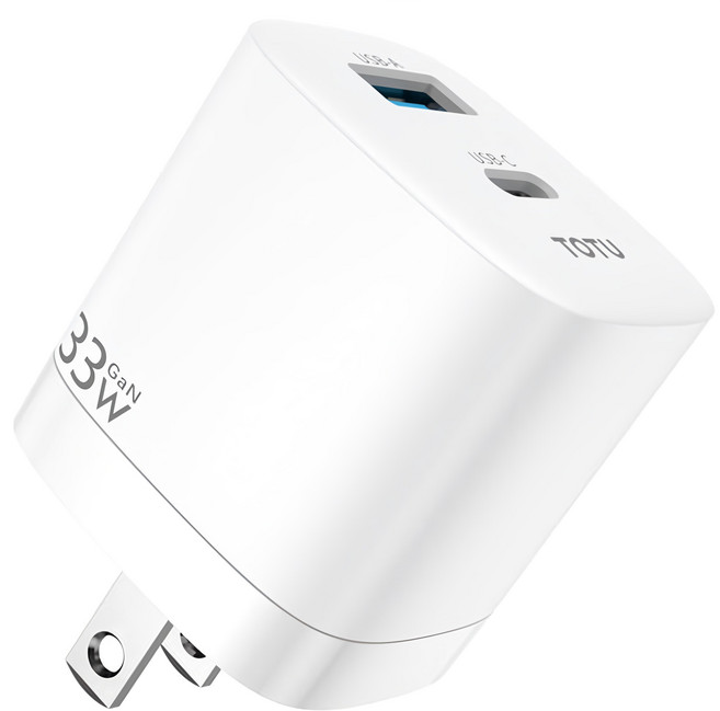TOTU 拓途 33W 雙孔 GaN 氮化鎵 PD QC 2 Ports USB-A+Type-C Fast Charging 快充頭 充電器 飛速 Foldable Prongs 白色 CH-651 iPhone 蘋果/安卓設備通用