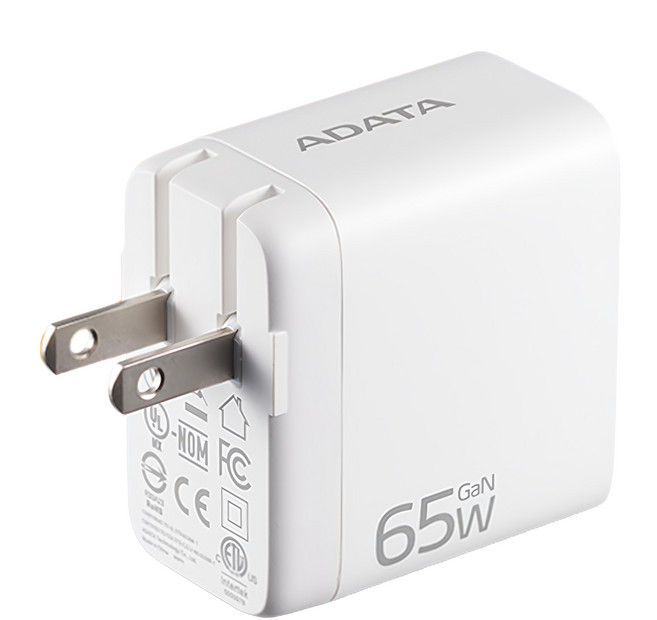ADATA 威剛 2C/1A 65W GaN氮化鎵 3孔 充電器, 白, 1盒