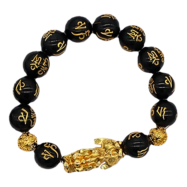 開運招財貔貅手鍊, 仿黑曜石, 1條