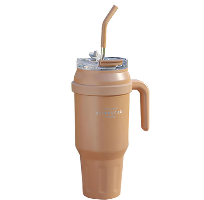 Sitarayuri 大容量保溫杯 304不鏽鋼 提手設計 密封杯蓋, 焦糖咖, 1.1L, 1個