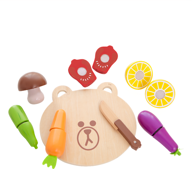 KiKimmy LINE FRIENDS 木製蔬果切切樂玩具套裝, 1組