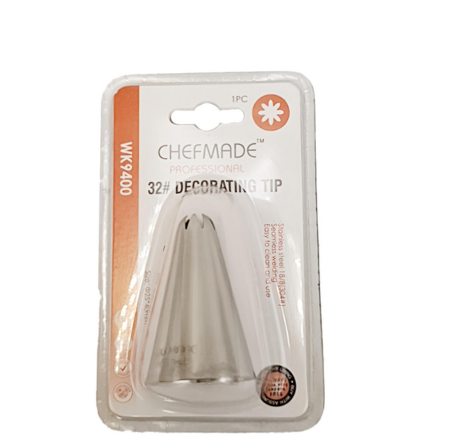 CHEFMADE 學廚 中款32號不銹鋼裱花嘴(吸塑)-深8齒, 銀色, 1個
