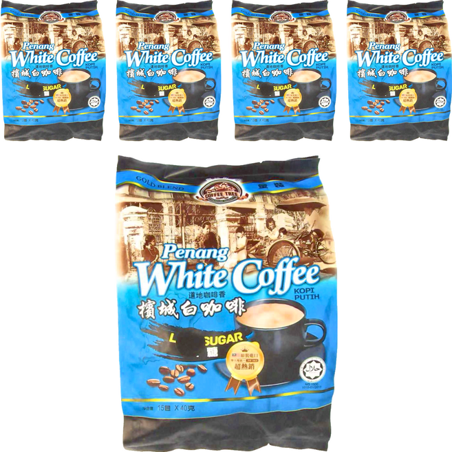 COFFEE TREE 咖啡樹 金裝檳城三合一白咖啡 減糖9%風味, 40g, 15包, 5袋