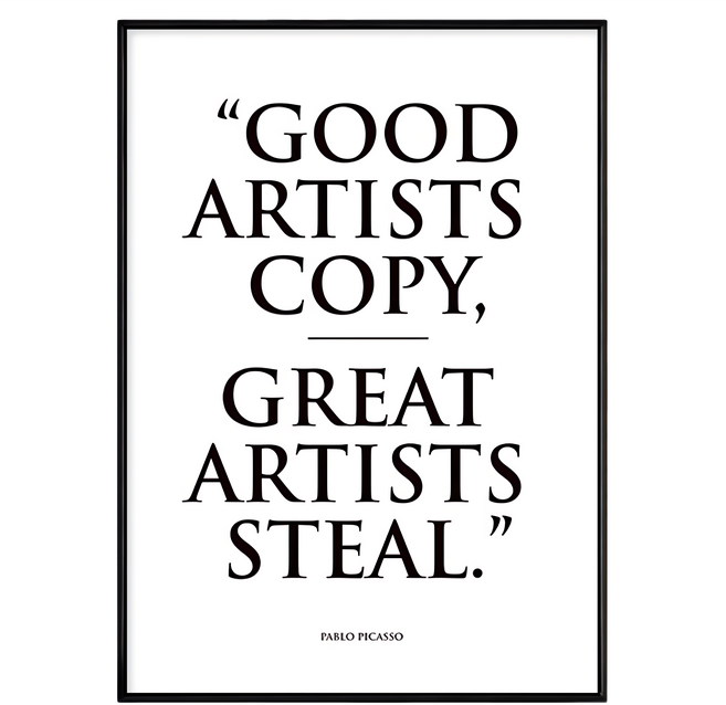 偉大的藝術家偷竊 畢卡索語錄海報, 黑色