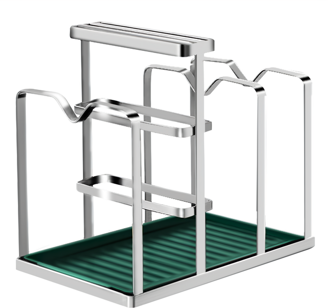 G+ 居家系列 不鏽鋼扁條廚房收納架 三槽位款 刀具砧板鍋蓋收納 附滴水盤, 銀色, 1個