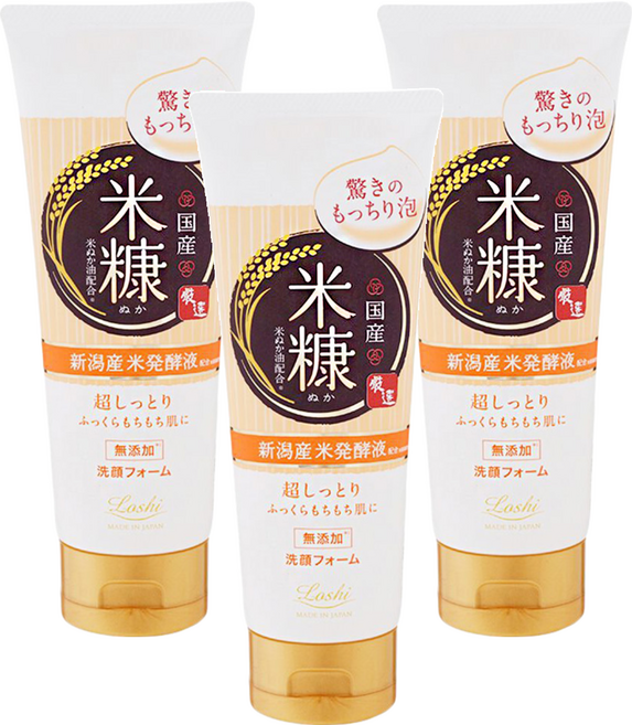 Loshi 樂絲 米糠潤澤飽滿洗面乳 驚奇的綿密泡, 120g, 3條