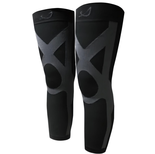 sNug 給足呵護 運動壓縮全腿套 Set C013 適用於各式田徑運動、球類運動、單車、馬拉松, 黑色 + 灰色, 1雙
