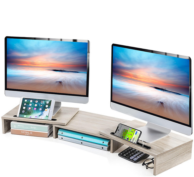 Ermutek 二木科技 多功能桌上型雙螢幕增高架 40x30x8cm DIY組裝, 木色