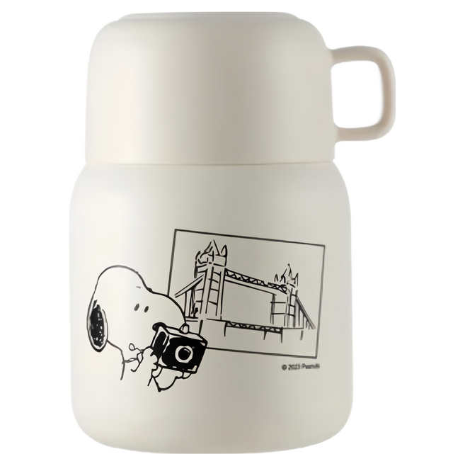 Corelle Brands 康寧餐具 SNOOPY 復刻黑白 鋅動輕瓷不鏽鋼隨行燜燒罐, 580ml, 1個, 白色
