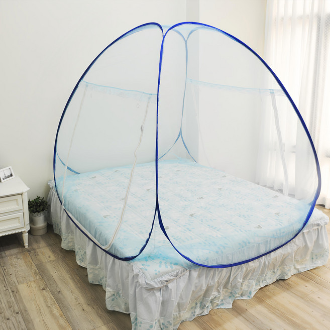 雙開門拉鏈彈開式 蒙古包蚊帳 雙人5尺, 藍色