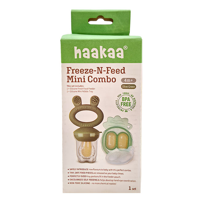 haakaa 矽膠咬咬樂迷你套組 附迷你副食模具, 橄欖綠, 1組