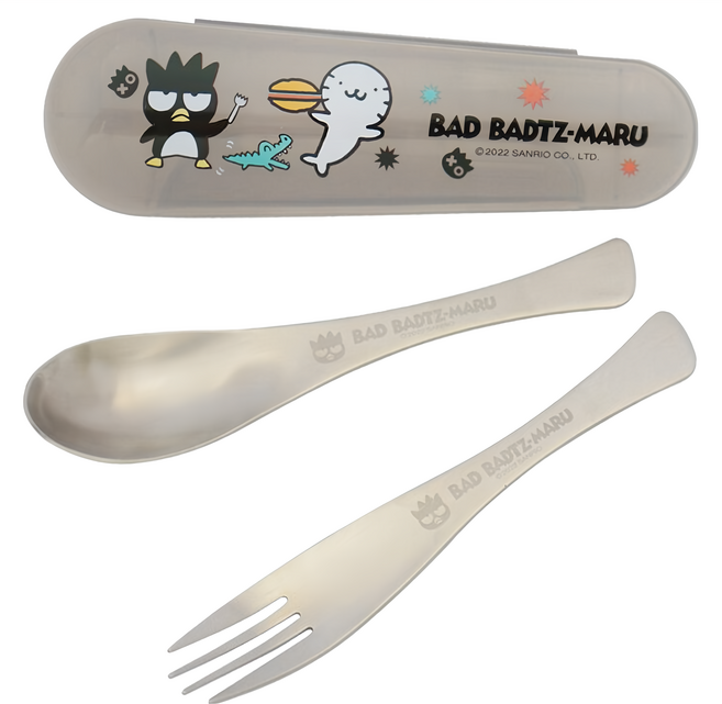 Sanrio 三麗鷗 酷企鵝 不鏽鋼環保餐具3件組, 湯匙 + 叉子 + 收納盒, 酷企鵝 銀色, 1組