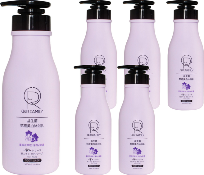 OUR FAMILY 一家人 益生菌抗痘美白沐浴乳, 6瓶, 500ml