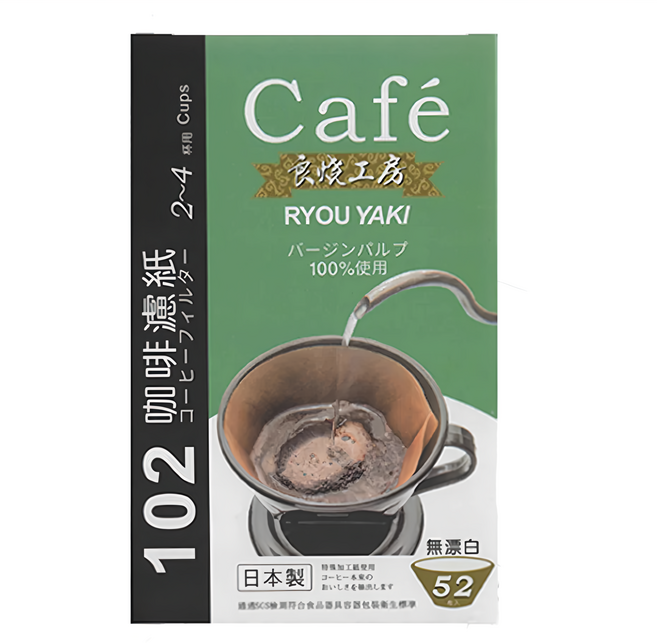 RYOU YAKI 良燒工房 無漂白扇形咖啡濾紙 102 綠盒 2~4杯用, 52張, 12盒