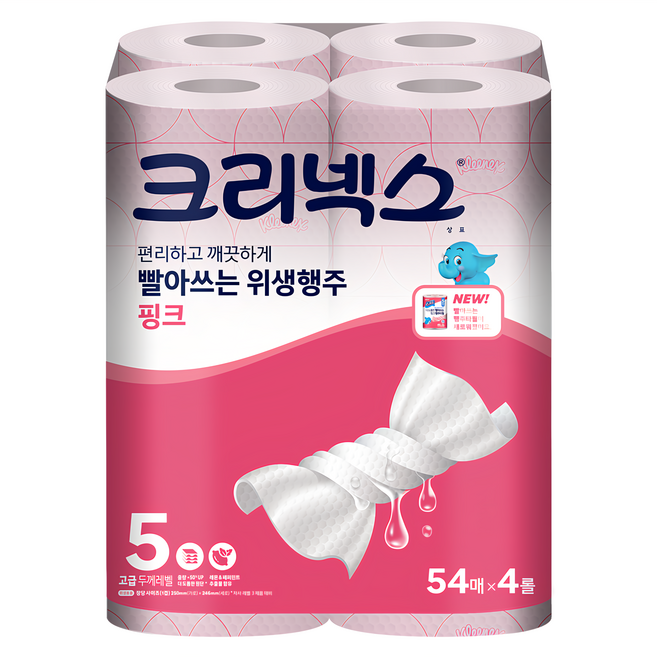 Kleenex 拋棄式衛生抹布 粉色 54張, 4捲, 1袋