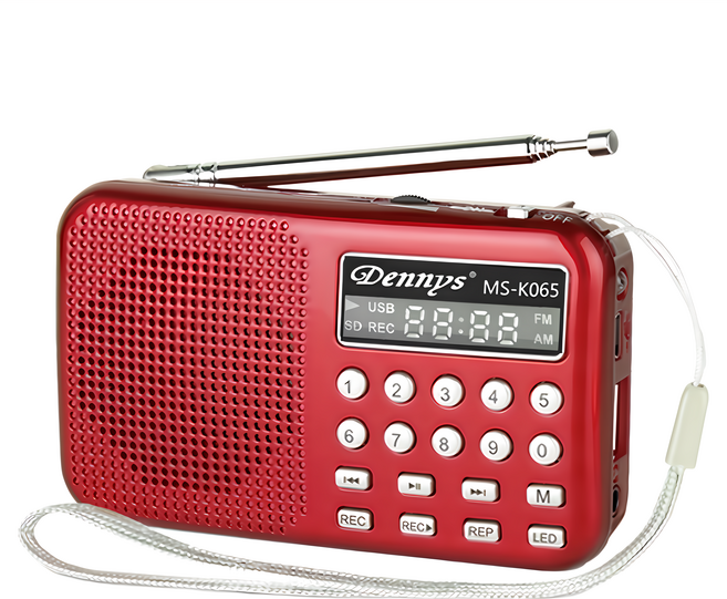 Dennys 丹尼斯 可錄音收音機喇叭 USB SD MP3 AM FM 100 x 61 x 25.4mm, MS-K065, 紅色
