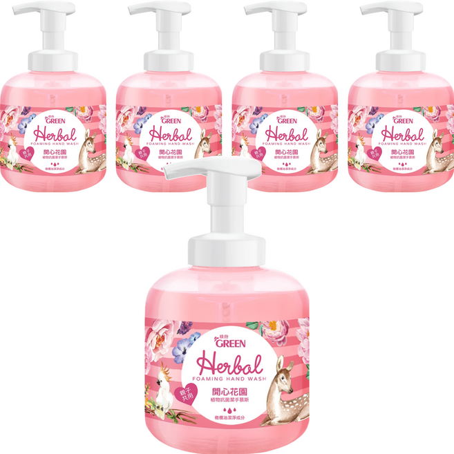 GREEN 綠的 植物抗菌潔手慕斯 開心花園, 400ml, 5瓶