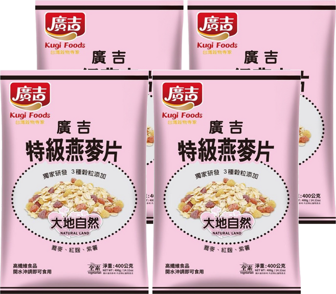 廣吉 特級燕麥片 大地自然, 400g, 4包
