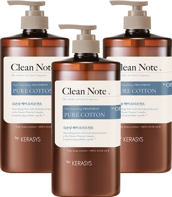 KERASYS 可瑞絲 Clean Note 護髮乳 清新棉花香, 1L, 3瓶