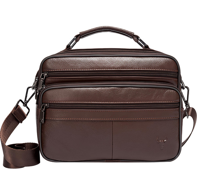 BLUEMOUNT 男用休閒牛皮斜背包 APZ803, 棕色